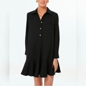 Tuckernuck Pomander Place Dress Small Black Shirt Dress Ruffle Hem Long Sleeve